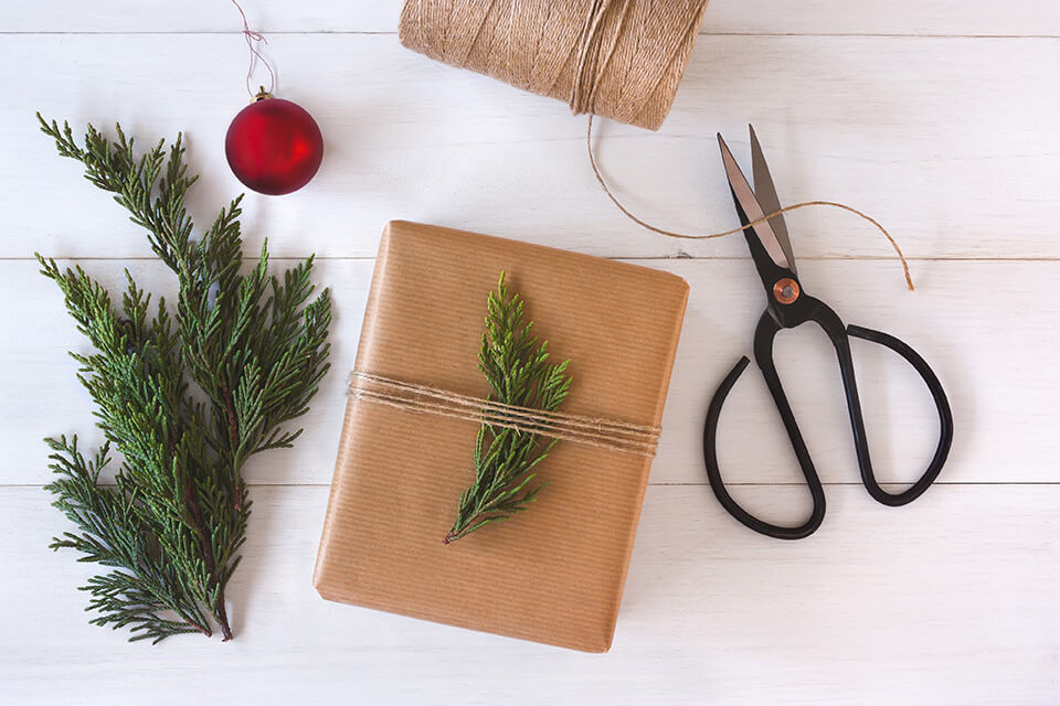 Jute and evergreen sprigs